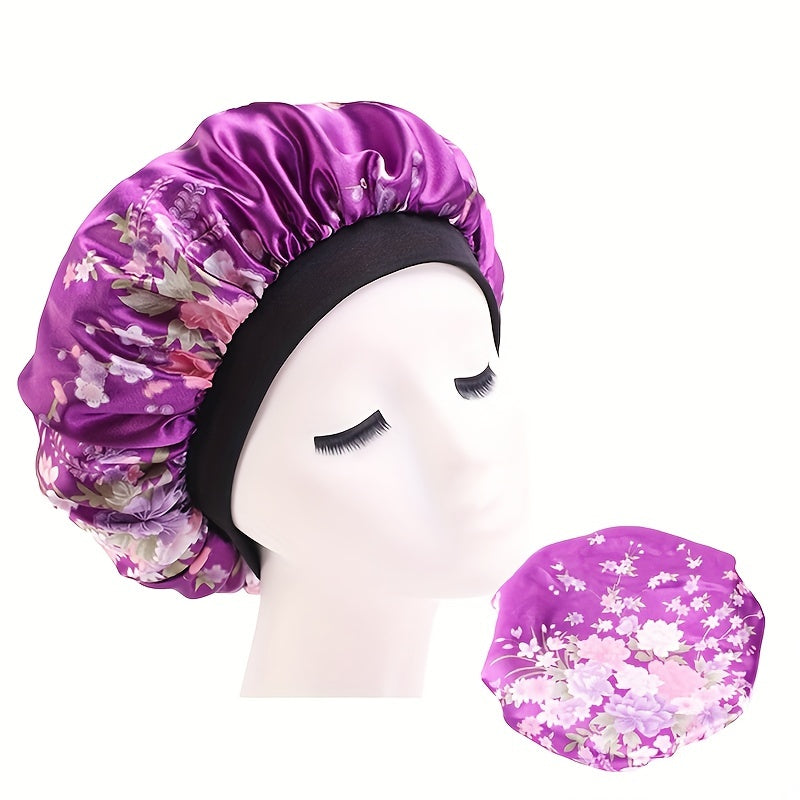 Leopard Flower Print Satin Bonnet Silk Night Sleep Cap
