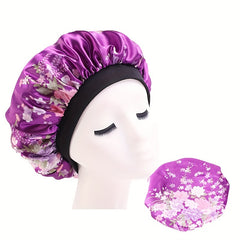 Leopard Flower Print Satin Bonnet Silk Night Sleep Cap
