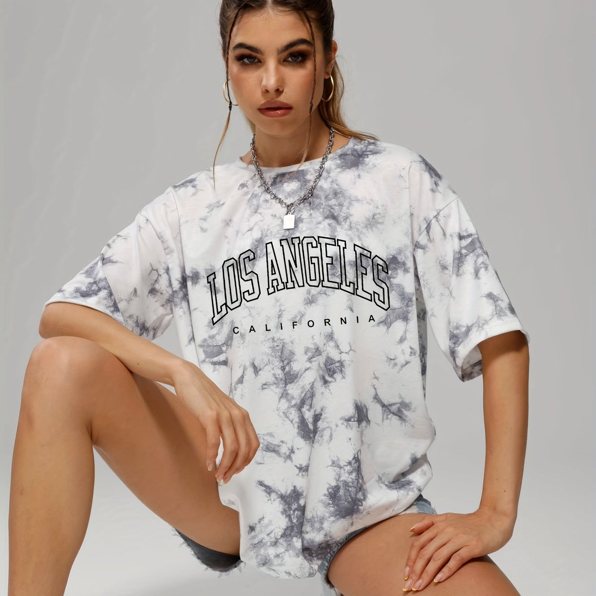 Tie Dye & Letter Graphic Tee Casual Loose Crew Neck T shirts Women's Clothing