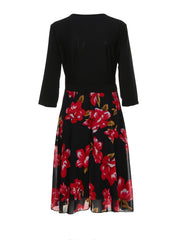 Plus Size Casual Dress Women's Plus Contrast Mesh Floral Print Midi Dress