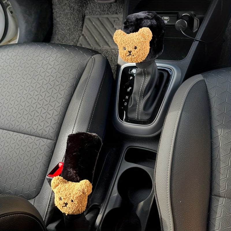 2pcs Coffee Bear Handbrake Cover And Gear Sleeve Universal - Car Interior Decor