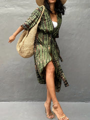 Boho Kimono Tie Dye Stripe Print Batwing Sleeve Cover Up