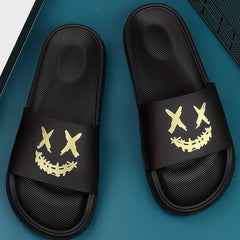 Men's Cartoon Smile Slip On Slides Soft Sole Slippers