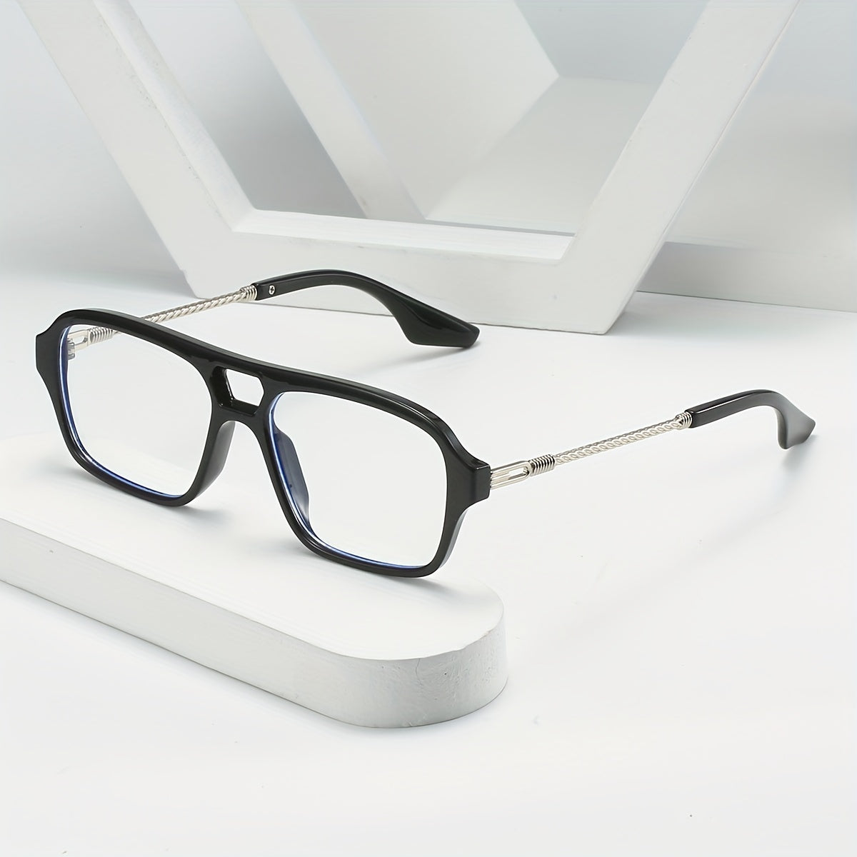 Men's Double Beam Hollow Frame Glasses Anti Light Flat Mirror