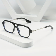 Men's Double Beam Hollow Frame Glasses Anti Light Flat Mirror