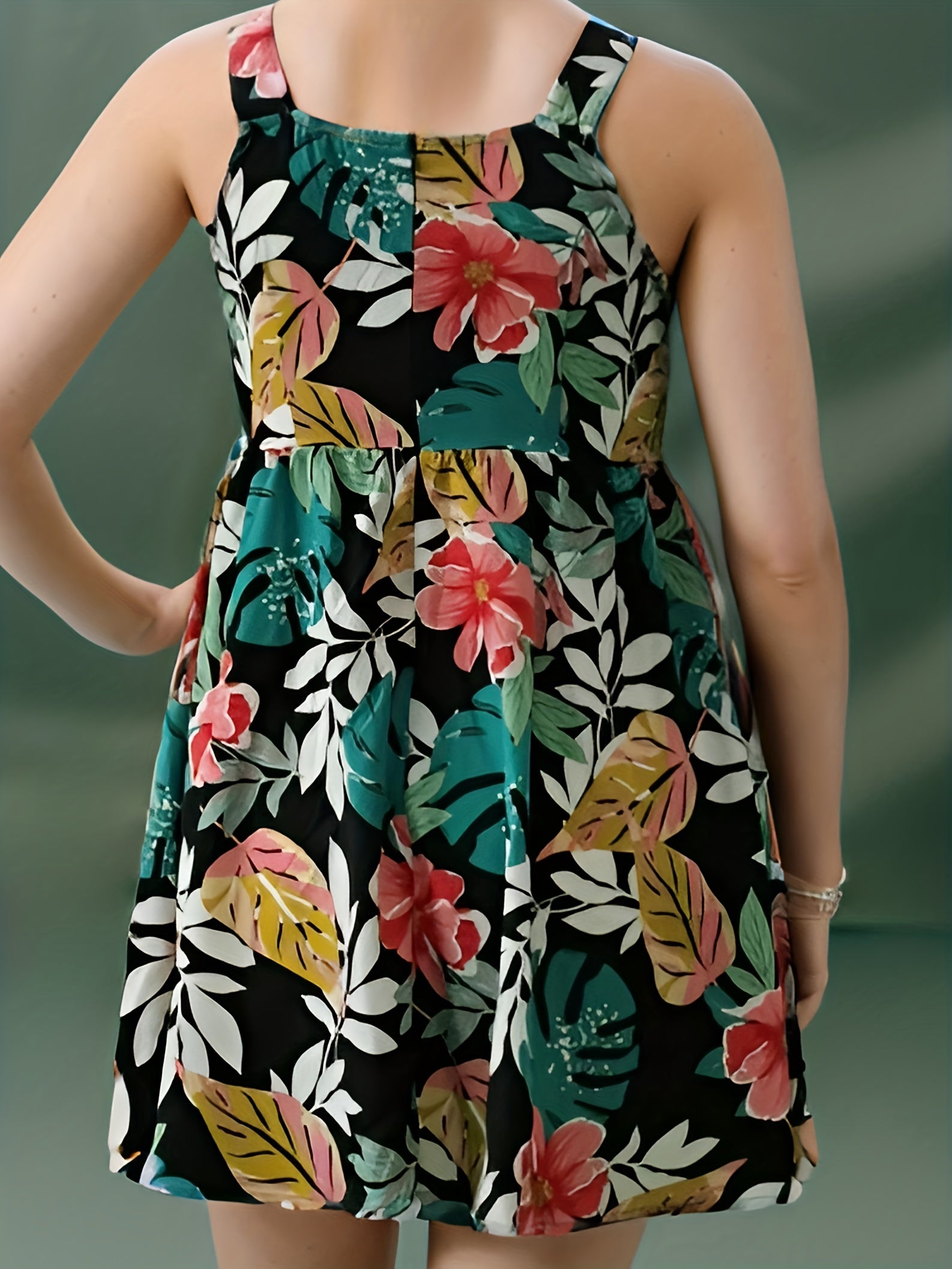 Vacay Cami Dress Women's Plus Tropical Print V Neck Mini