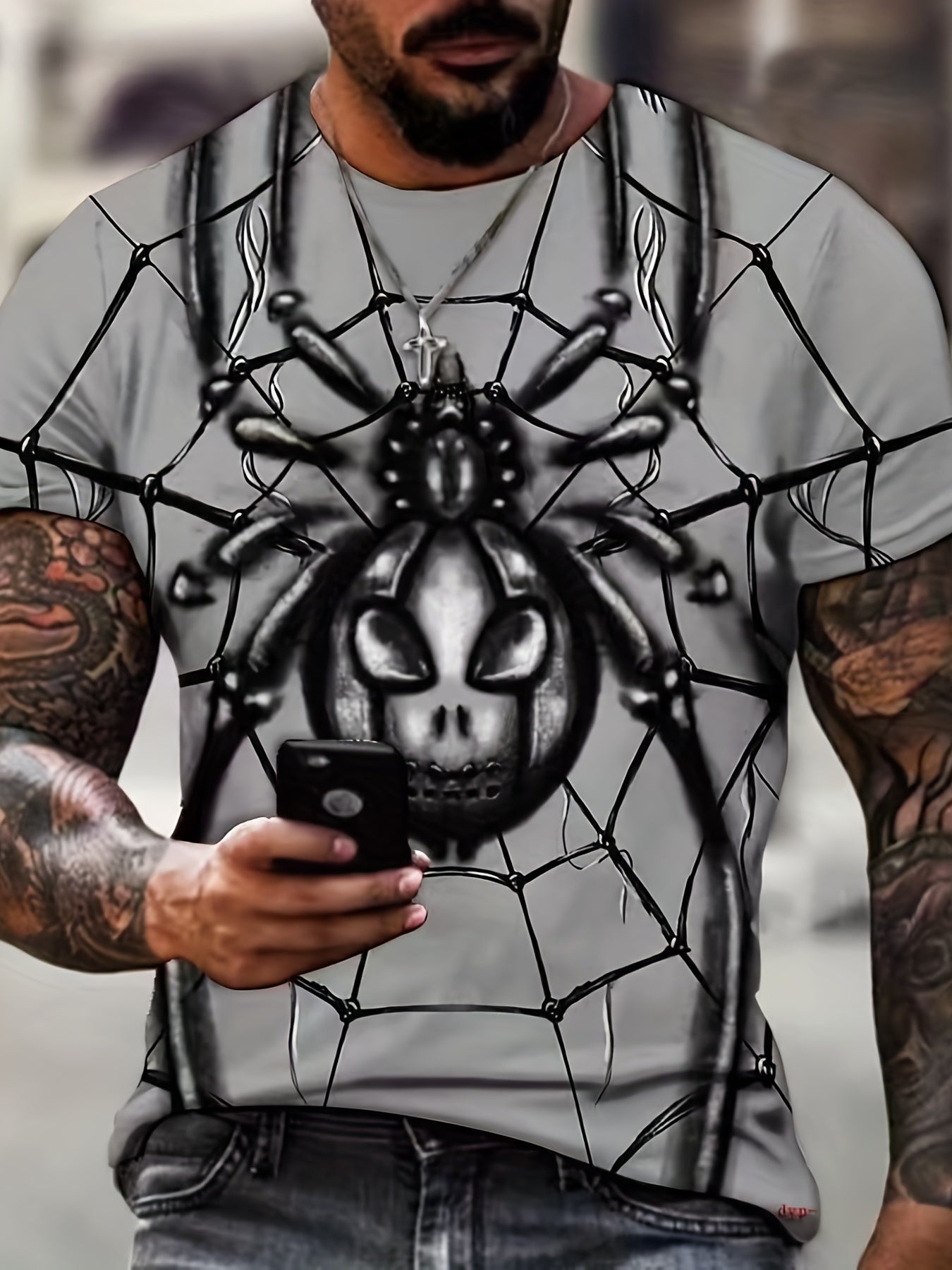 Men's Spider & Web Graphic T-shirt for Summer Outdoor Activities