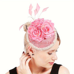 Vintage Rose Fascinator with Faux Pearl Lace Trim Toggle Closure