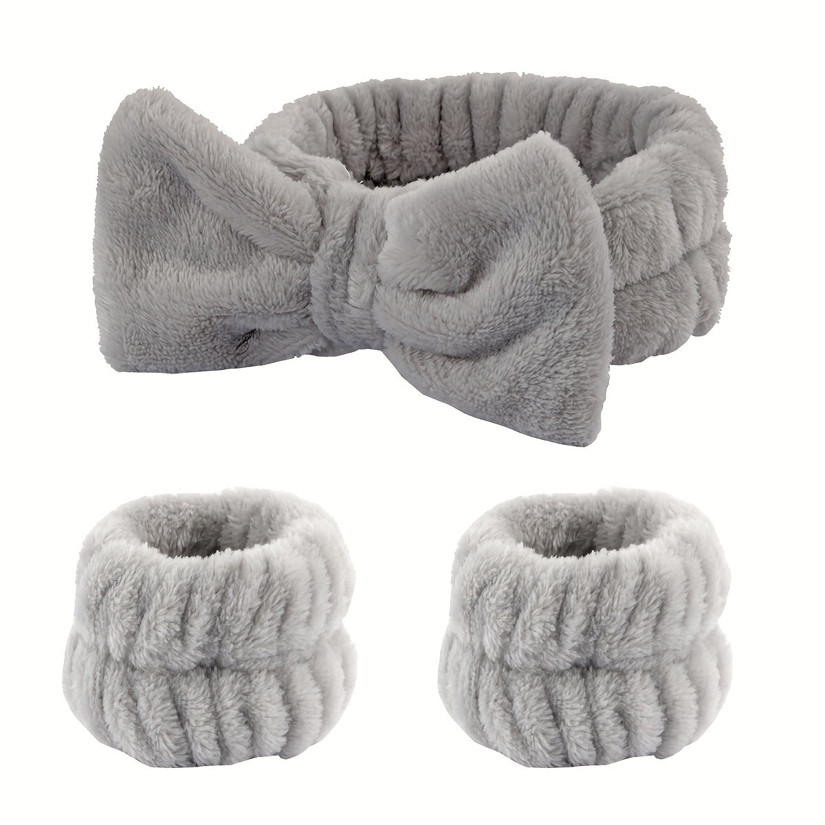 3pcs Plush Head Hoop & Wristbands Set for Women