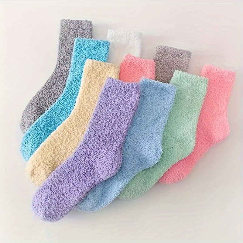 10 Pairs Fuzzy Socks Warm & Comfy Mid Tube Stockings Women's Hosiery
