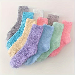10 Pairs Fuzzy Socks Warm & Comfy Mid Tube Stockings Women's Hosiery