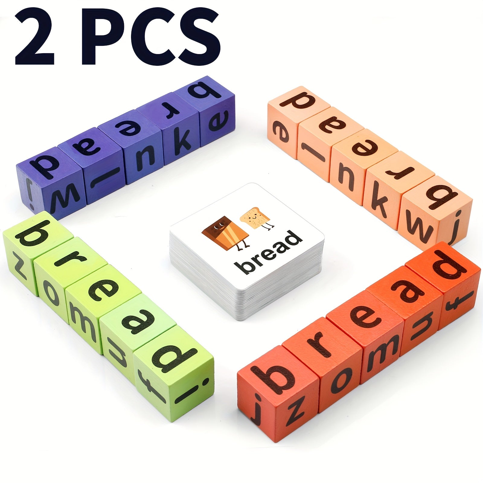 Word Race Cube Game Educational Toy with Wooden Blocks & Alphabet Cards