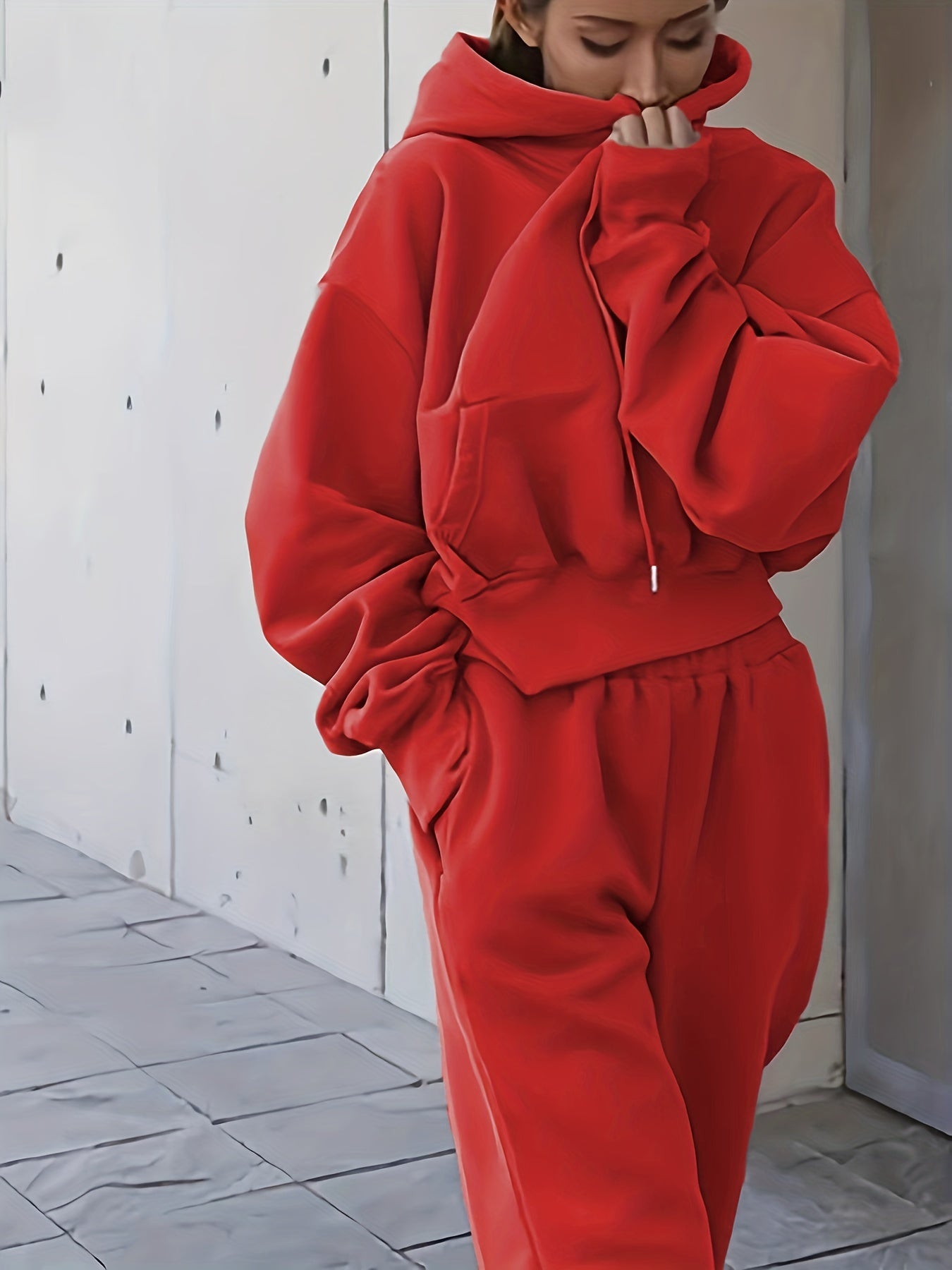 2pcs Oversized Hooded Sweatshirts & Sweatpants Set Women's Clothing