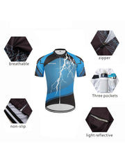 Men's Lightning Pattern Cycling Jersey Set with Shorts