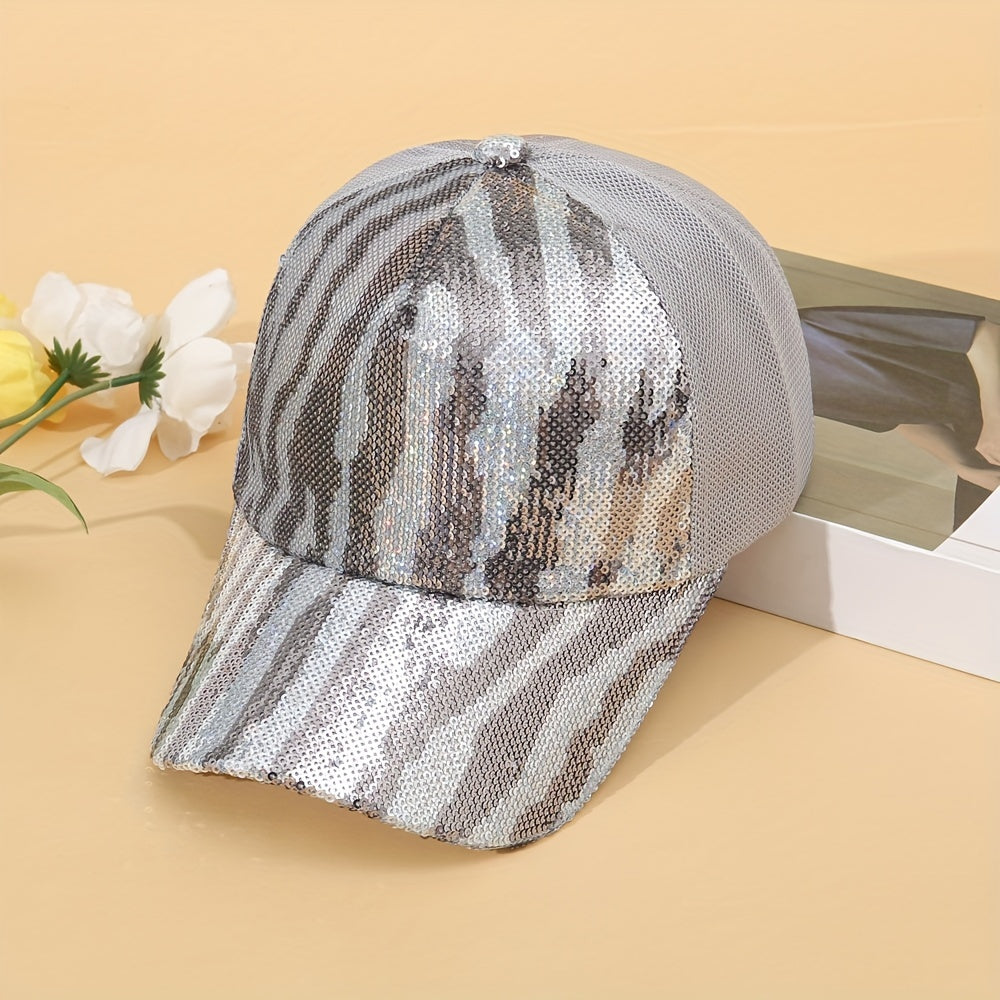 Top Snake Pattern Glitter Mesh Sunshade Sports Cap For Couple