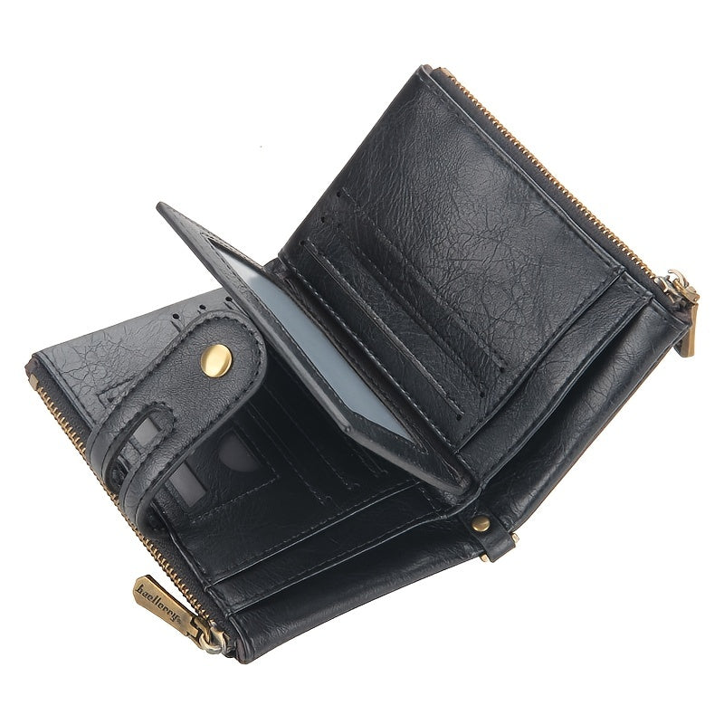 Men's Leather Bifold Wallet RFID Blocking Zipper Coin Purse
