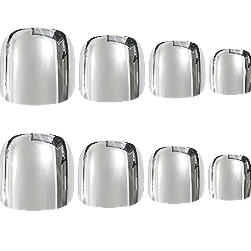 24pcs Silvery Mirror Press On Toenails with Glitter