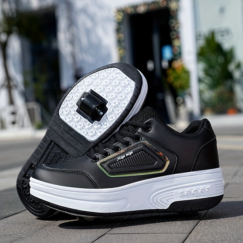 Solid Lace Up Roller Shoes For Boy's Teens