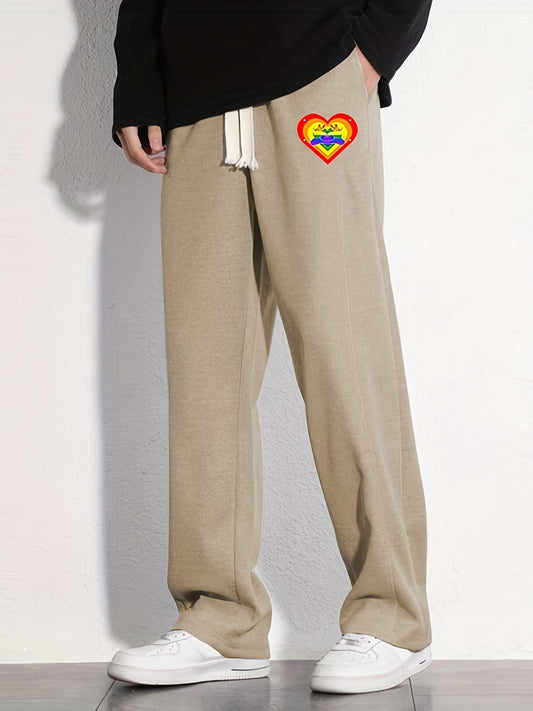 Heart Pattern Joggers Men's Casual Loose Fit Pants