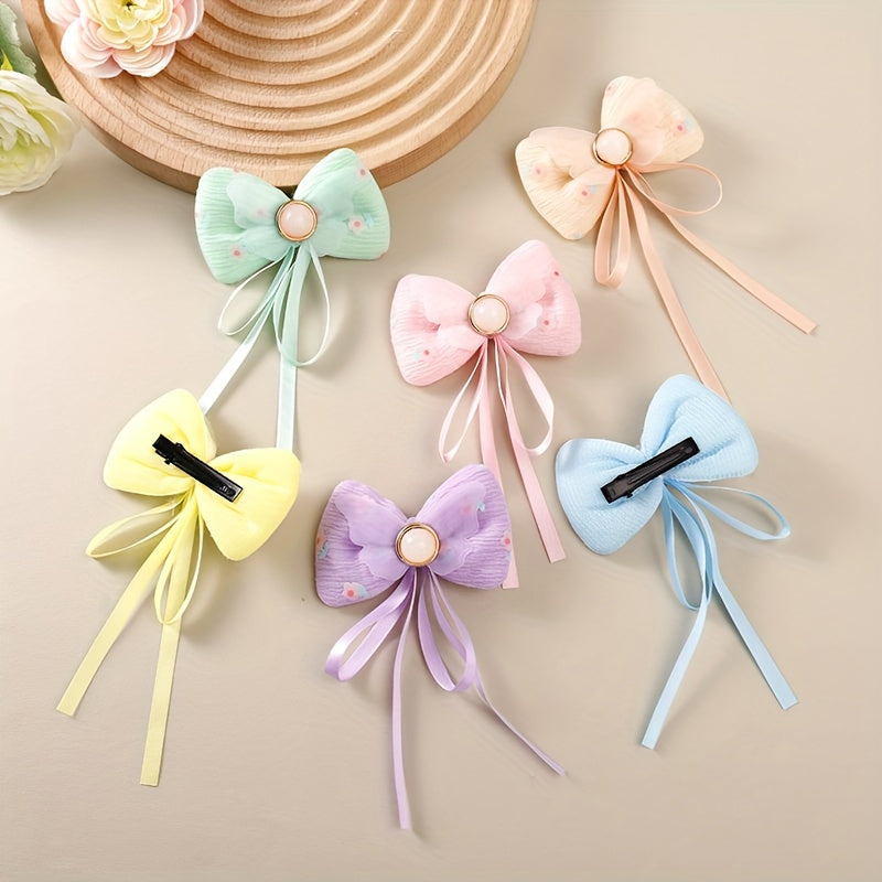 6pcs Bow Streamer Hairpin Princess Hair Clips for Baby Girls