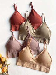 4pcs Solid Ribbed Wireless Bras Comfy & Breathable Sports Bra Women's