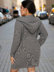  Solid Drawstring Sweater Cardigan Women's Plus Long Sleeve Casual Hood