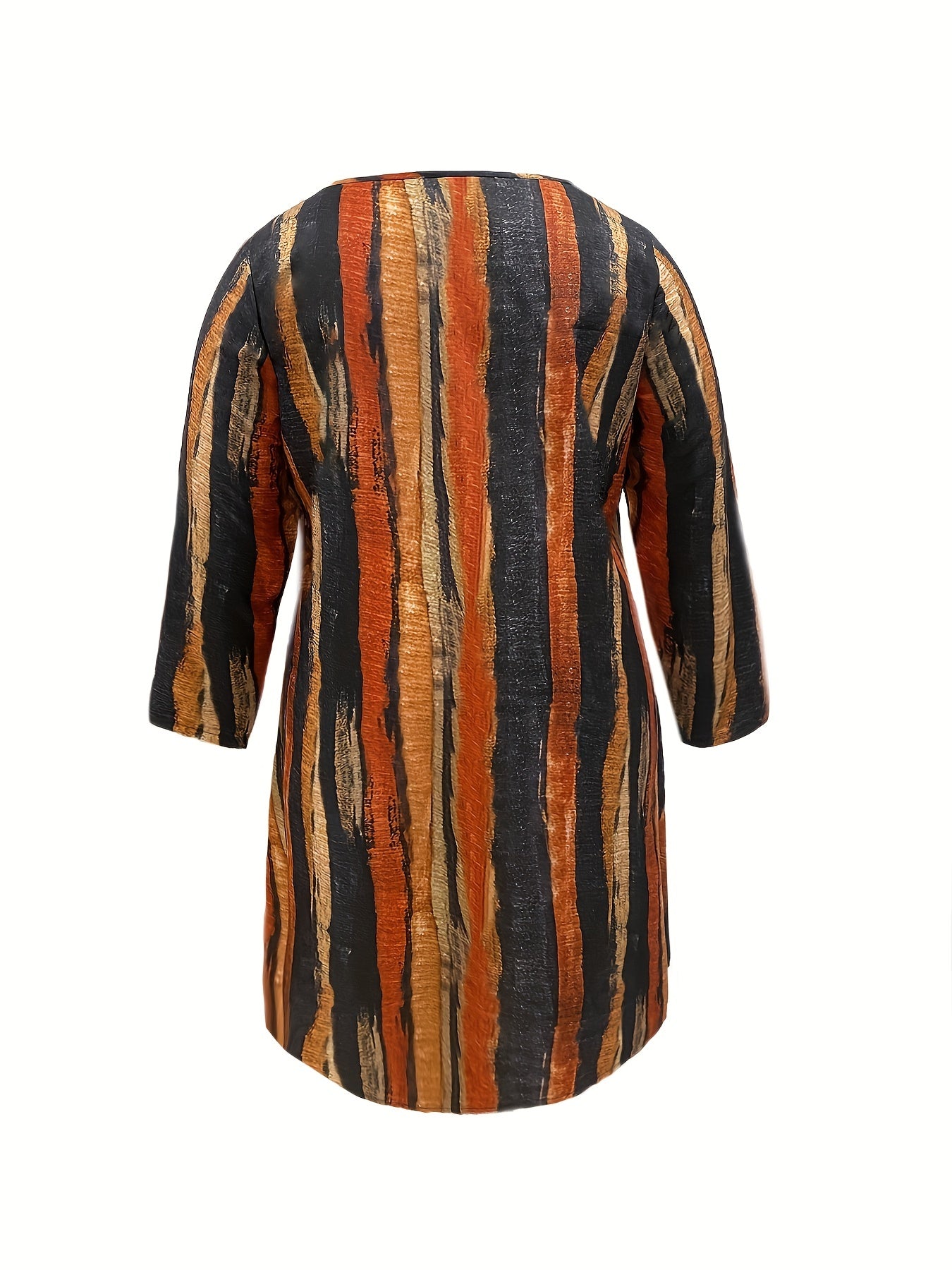  Boho Dress Women's Stripe Print Long Sleeve V Neck Mini Dress