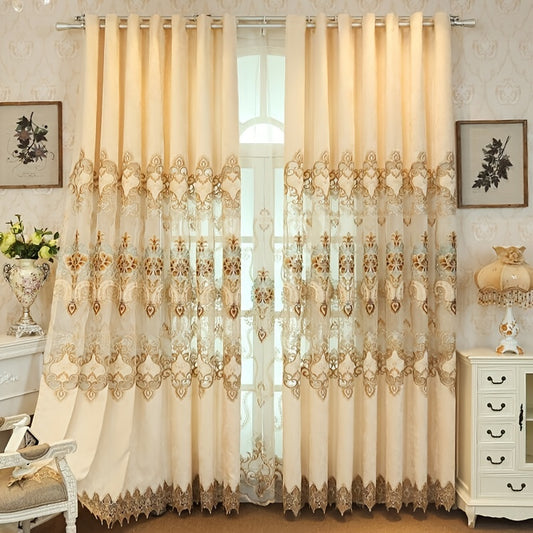Beige Embroidered Sheer Curtain, Light Filtering for Home Decor