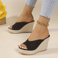 Women's Platform Wedge Sandals Peep Toe Slip On Heels Non Slip Sandals