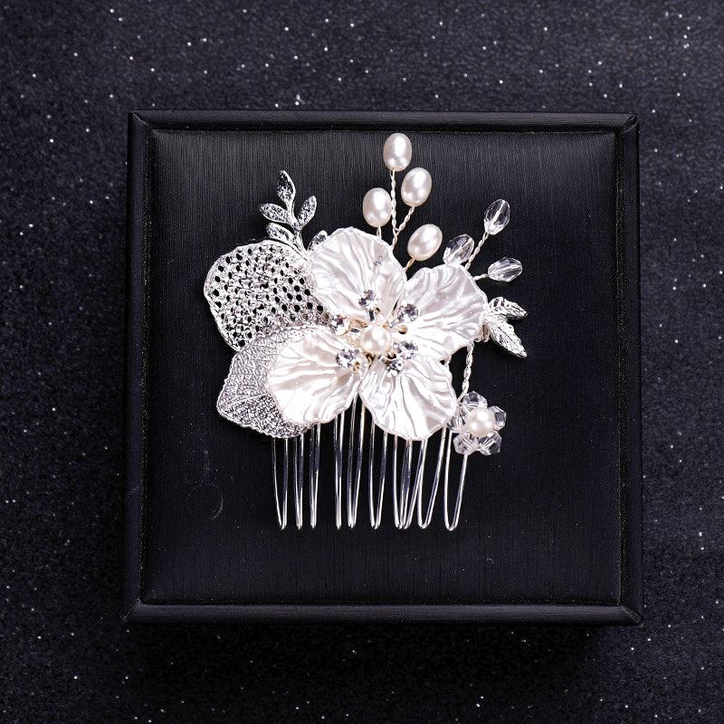Silvery Faux Pearl Crystal Hair Comb Wedding Hair Accessories For Bride Women