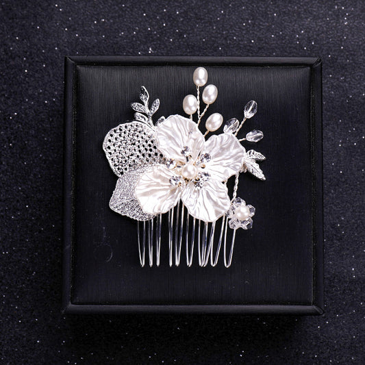 Silvery Faux Pearl Crystal Hair Comb Wedding Hair Accessories For Bride Women
