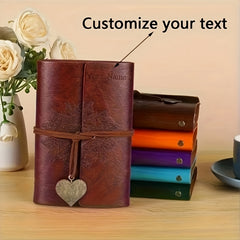 Dark Brown Faux Leather Notebook Retro Style Heart Shaped Pendant