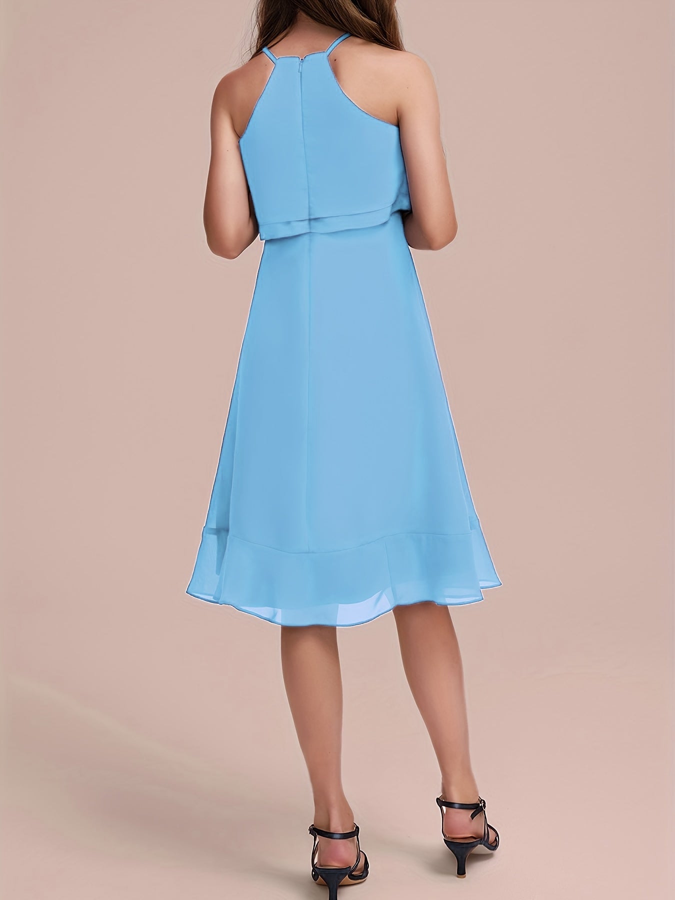 Girls Asymmetrical Ruffle Trim Cami Bridesmaid Dress