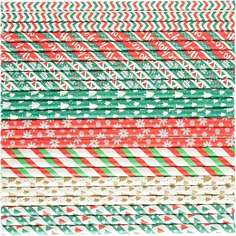 80pcs Christmas Paper Straws Decorative Straws Christmas Party Supplies