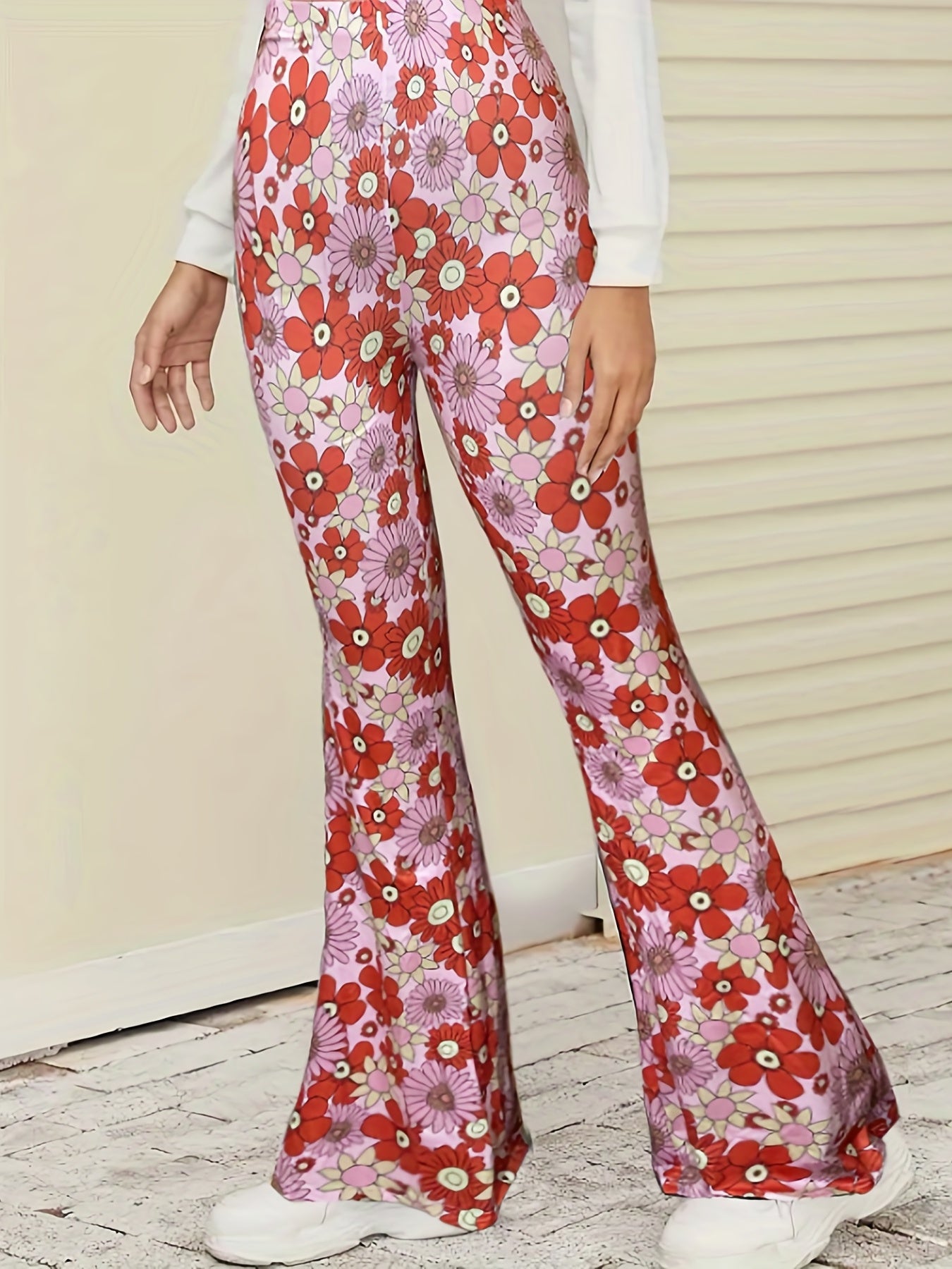Women's Plus Floral Print High Rise Flare Leg Pants