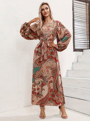 Boho Plus Paisley Print Lantern Sleeve Maxi Dress