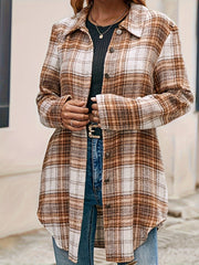  Plaid Button Up Long Sleeve Shacket