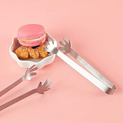 Stainless Steel Palm Leaf Heart Shaped Ice Tong Bar Coffee Milk Tea Sugar Clip