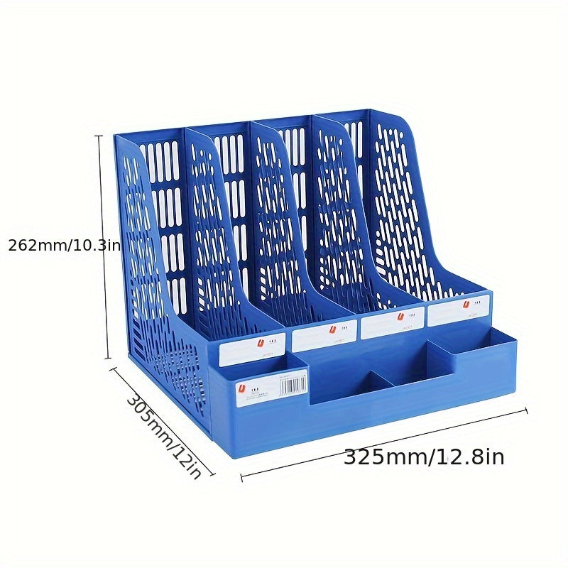 Thickened Quadruple File Holder Storage Box w/ Pen Holder & Frame
