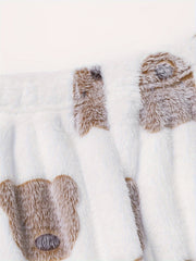  Bear Print Flannel Lounge Set - Warm Pajamas