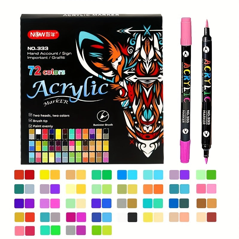 72 Dual Tip Acrylic Markers Vibrant Art Supplies for Students