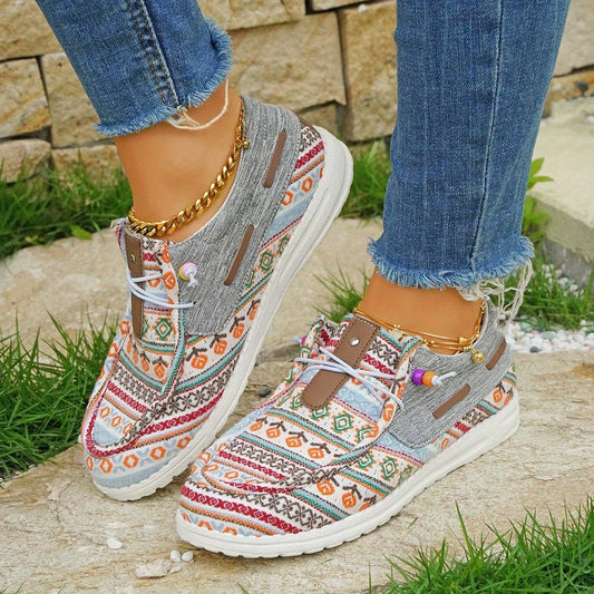 Women's Retro Flower Pattern Canvas Shoes Lightweight Outdoor Sneakers