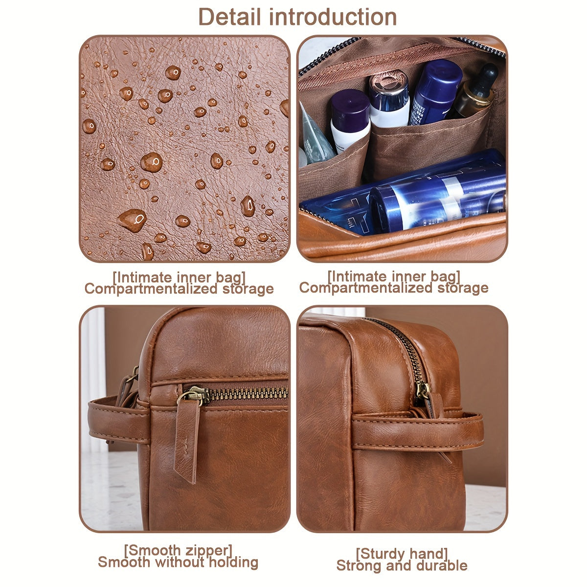 British Style Men's Cosmetic Bag Travel Toiletry PU Leather Bathroom Kit