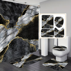 3pcs Marble Pattern Waterproof Shower Curtain & Rugs Set