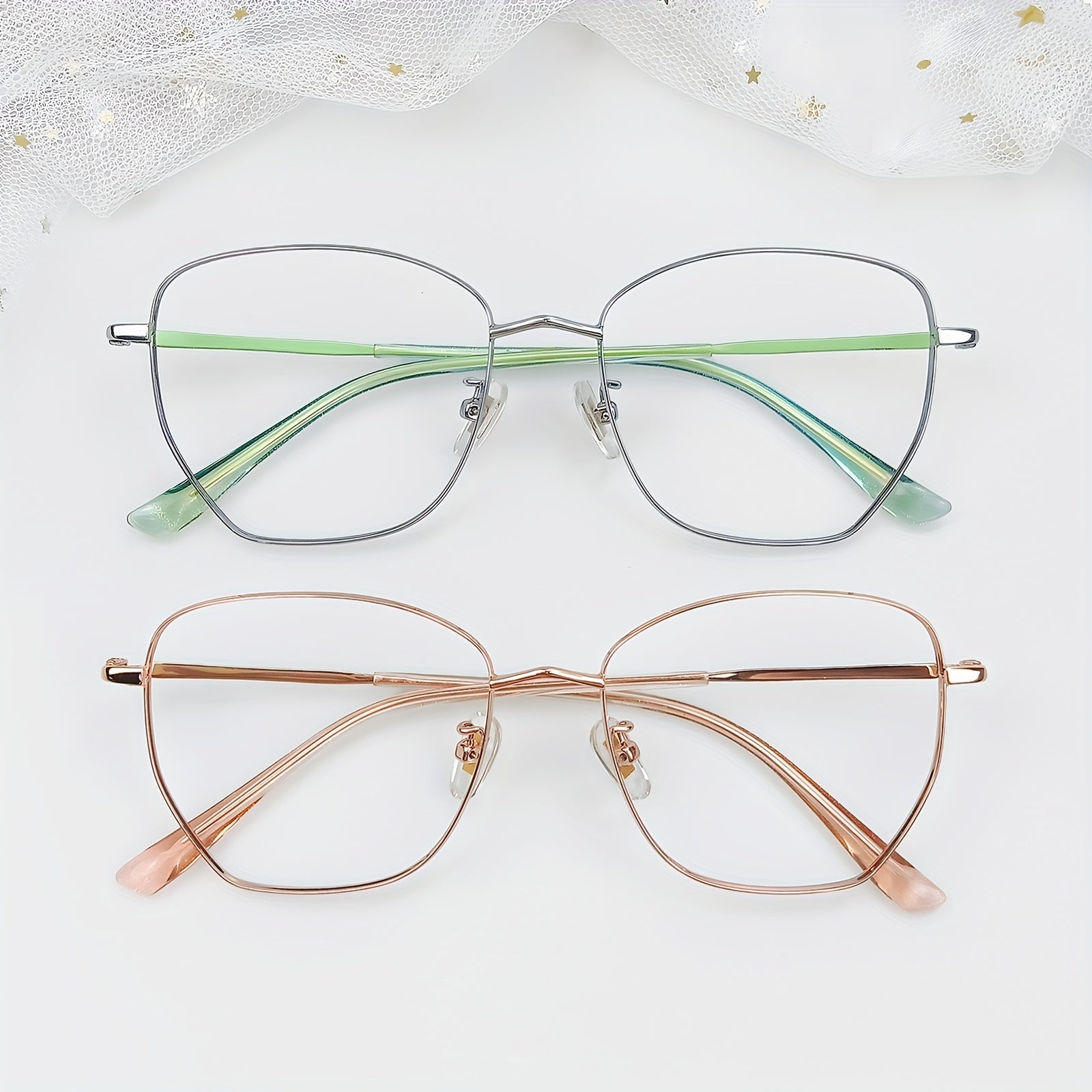 2pcs Square Frame Computer Glasses Unisex Metal Light Glasses