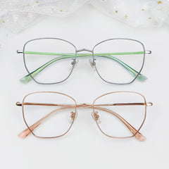2pcs Square Frame Computer Glasses Unisex Metal Light Glasses