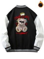 Men's Long Sleeves Pocket Baseball Collar Muppet Bear Print Jacket