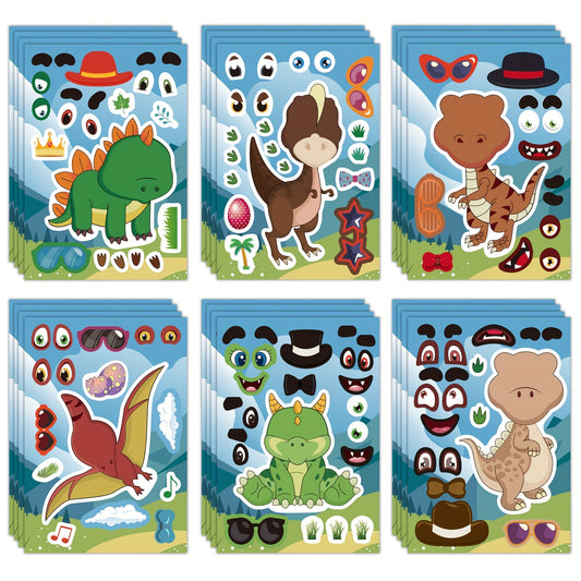 Cartoon Dinosaur Face Decal Sticker Set - 6pcs 12pcs Disposable
