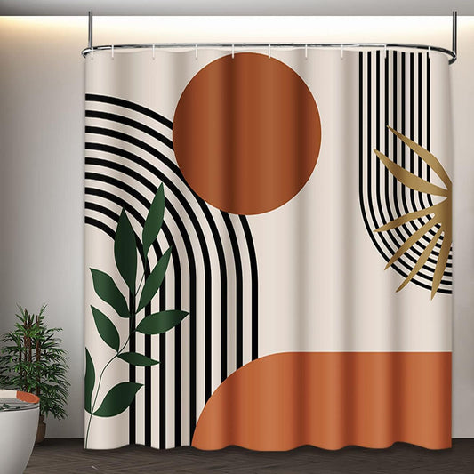 4pcs Mid Century Shower Curtain Set Abstract Geometric Modern Minimalist