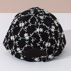 Rhinestone Flower Embroidery Baseball Cap & Adjustable Dad Hats
